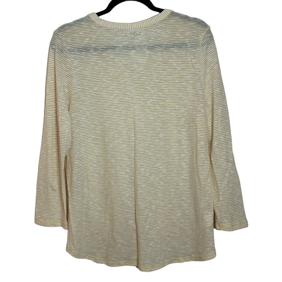 LOFT Long Sleeve Yellow/White Striped Button Down Tie Hem Top - Picture 4 of 10